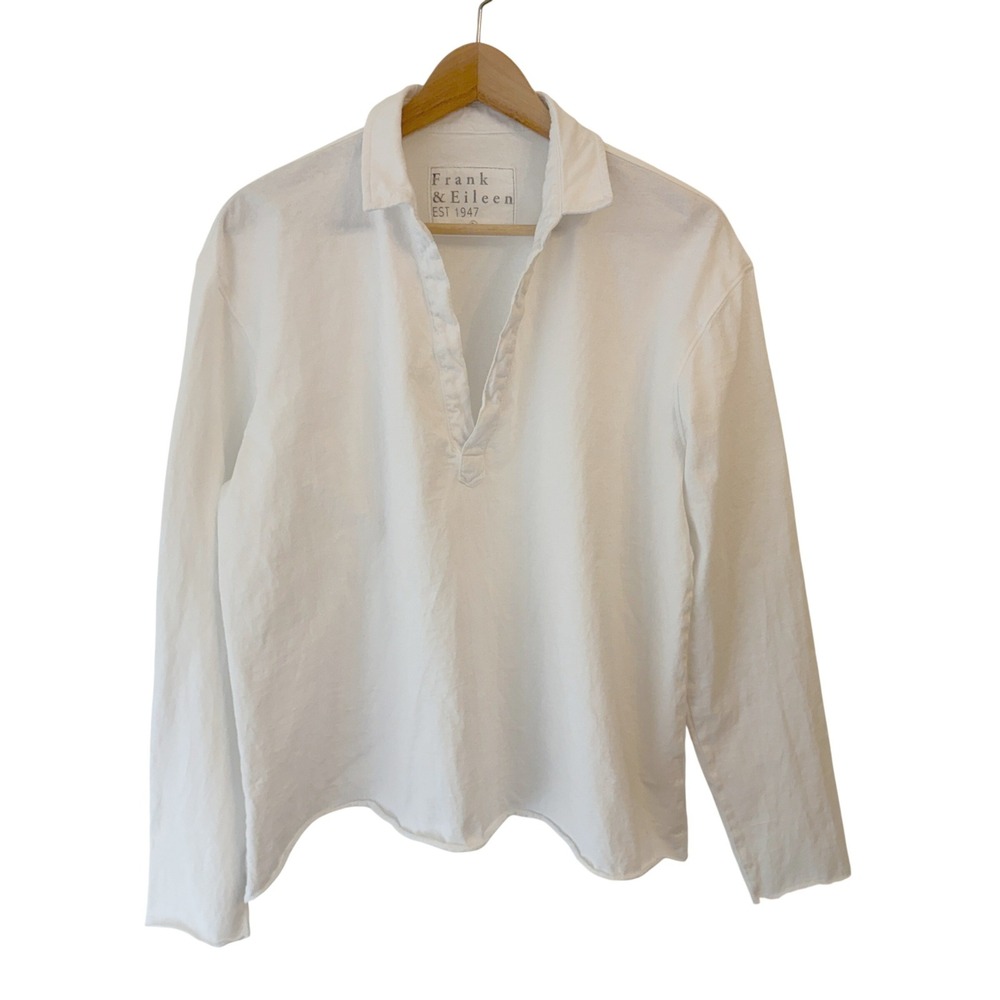 Frank & Eileen Patrick Popover Henley L Vintage Jersey White Cotton Minimalist - Picture 2 of 12